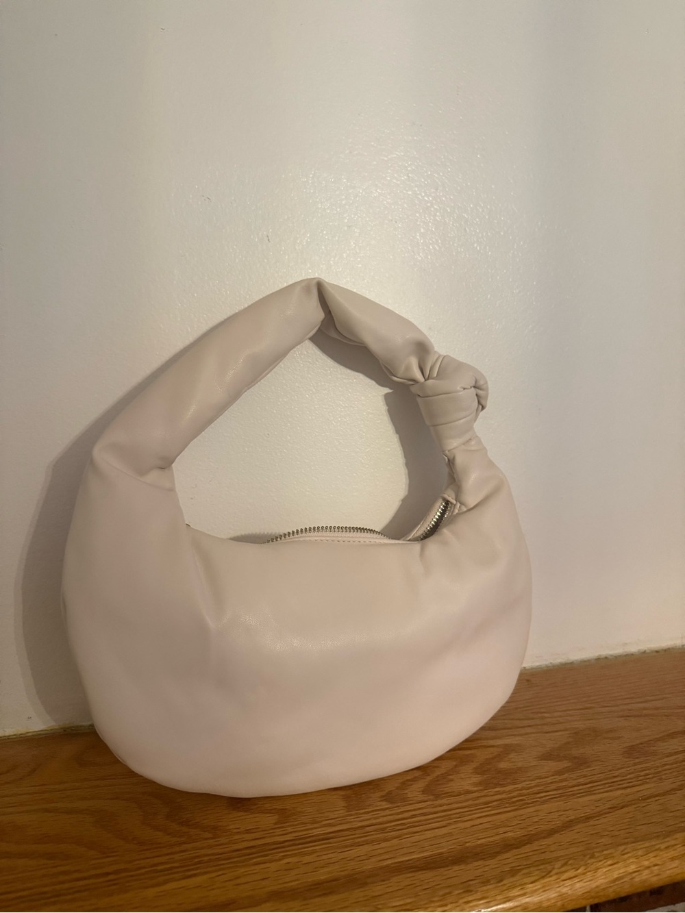 Melie Bianco Knotted Handle Hobo Bag in Light Beige